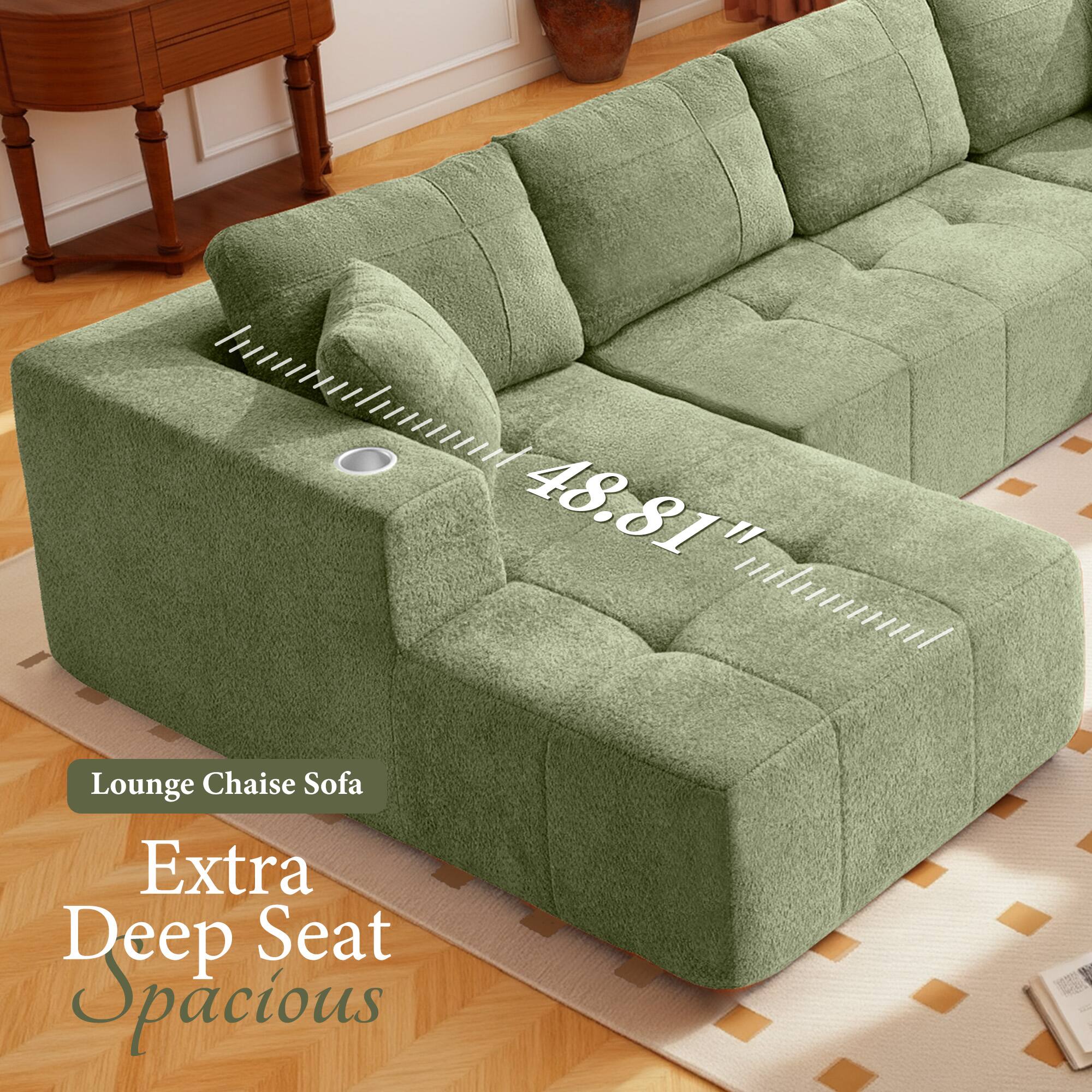 Lounge Chaise Sofa  
Extra Deep Seat  
Spacious  

48.81"