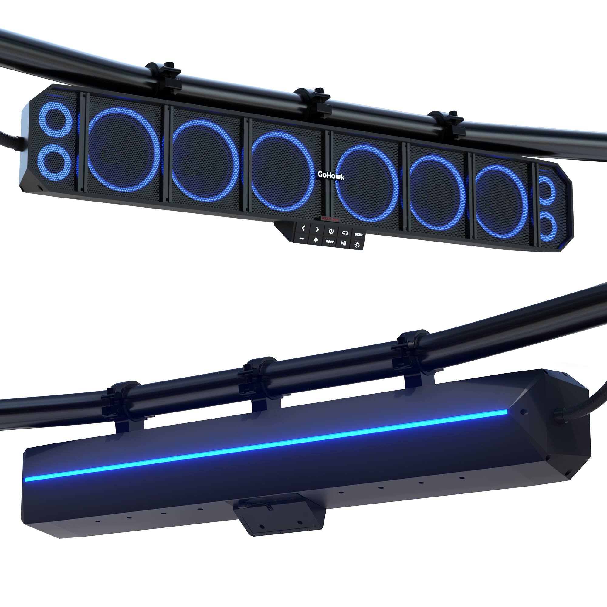 GoHawk - UTV Sound Bar: Waterproof 10-Speaker Bluetooth Speakers System w/ Multicolor LED, 34-Inch for Polaris RZR, Can-Am Marine - Black