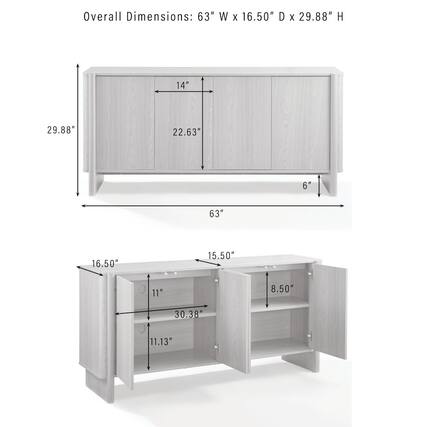 Overall Dimensions: 63" W X 16.50" D X 29.88" H
- 14"
- 29.88"
- 22.63"
- 6"
- 63"
- 16.50"
- 15.50"
- 11"
- 8.50"
- 30.38"
- 11.13"