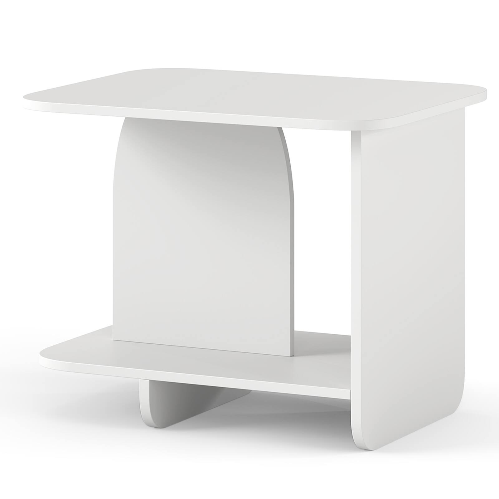 Alt View 8. Gymax - Gymax 2-Tier End Table Modern Side Table w/ Open Storage Shelf Wooden Nightstand - White.