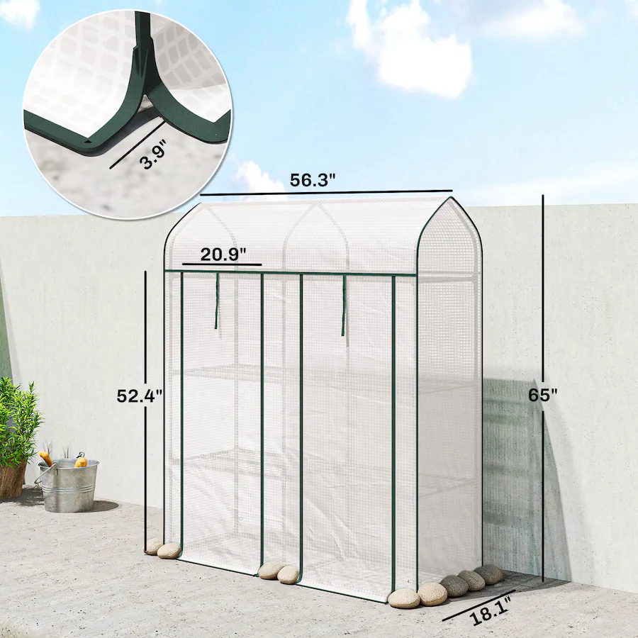 Mini Two Time Outsunny Tier Mini Greenhouse, Small Portable Greenhouse with 2 Roll up ...