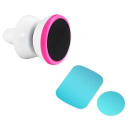 Reiko - Universal Air Vent Magnetic Car Mount Phone Holder In White Hot Pink - White, Hot Pink