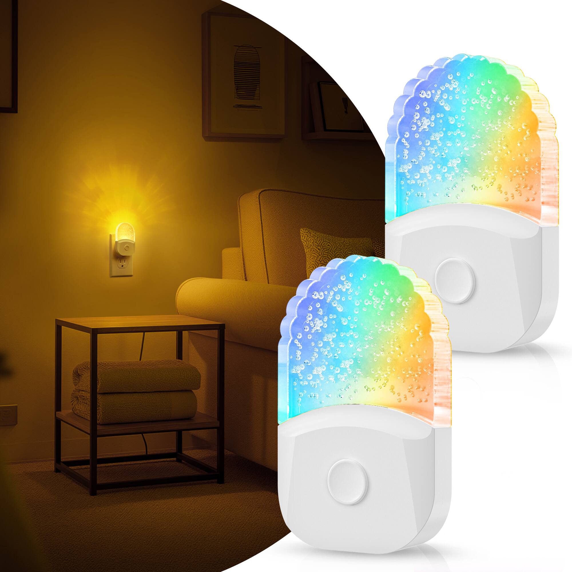 Jandcase 2 Pack 0.5W Plug in Night Light, RGB Color Changing, Acrylic ...