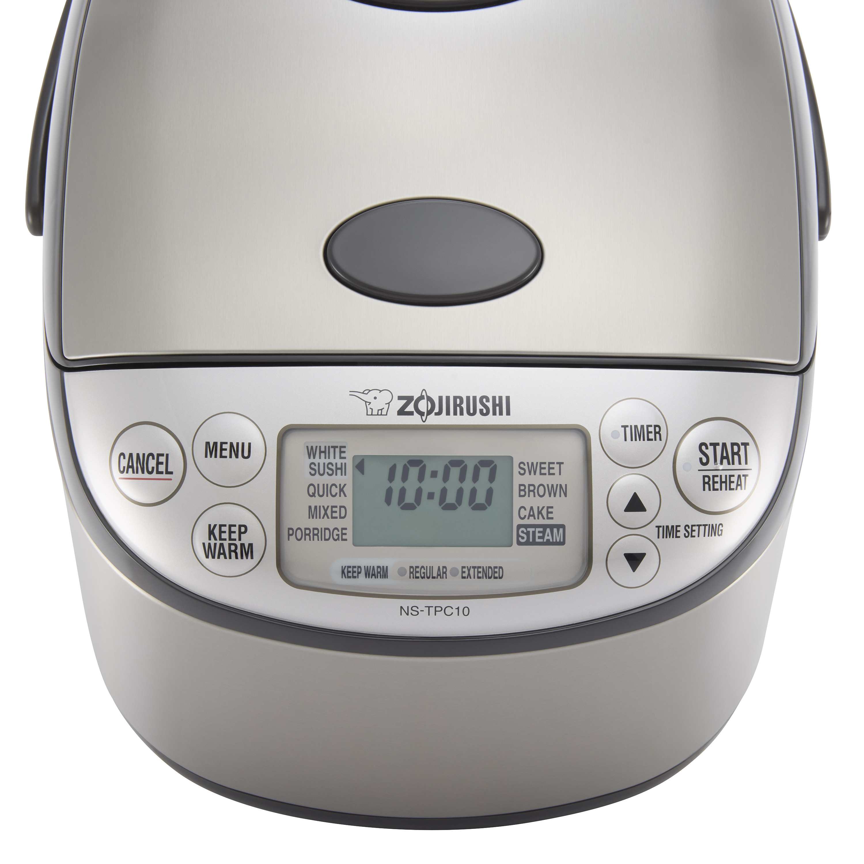 MENU CANCEL KEEP WARM ZOJIRUSHI WHITE SUSHI QUICK MIXED PORRIDGE SWEET BROWN CAKE STEAM TIMER START REHEAT TIME SETTING NS-TPC10