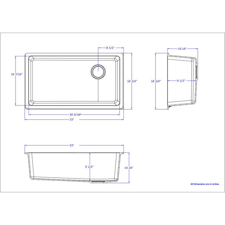 8 1/2"  
10.16"  
16 7/16"  
18 3/4"  
18 3/4"  
9 1/2"  
30 5/16"  
33"  
33"  
9 1/2"  
10.16"  

All dimensions are in inches.