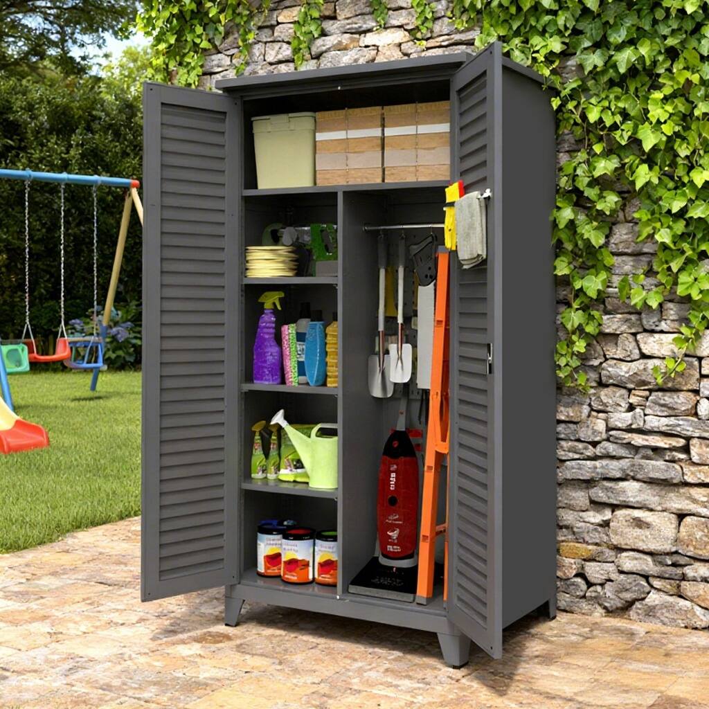 Back. Aukfa - 73" Tall Metal Tool Storage Cabinet - Ample Storage for Garage, Warehouse, Office, Utility Room - Slate.