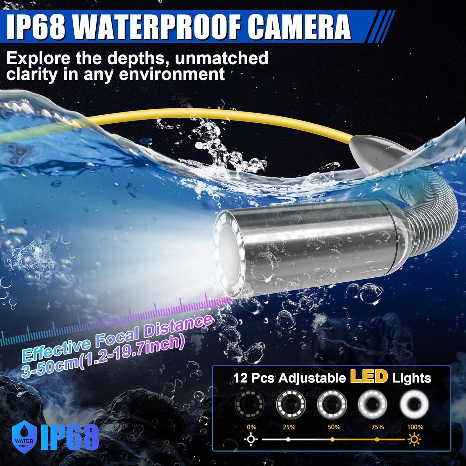 Alt View 1. Aukfa - Sewer Camera - 9" HD Borescope with Self-Leveling, IP68, 165Ft 5MM Cable, DVR, 5X Zoom, 32GB.