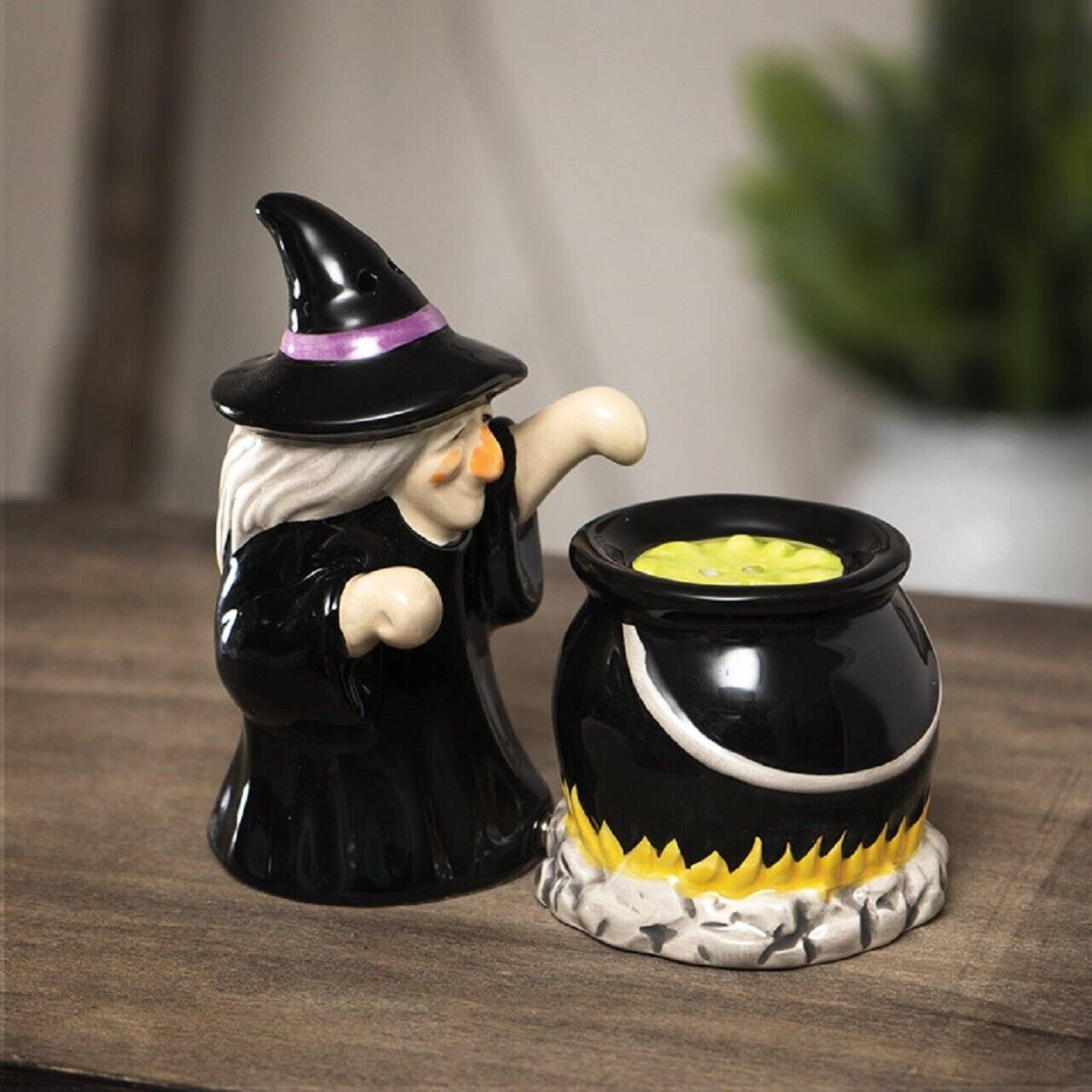 Alt View 1. Pacific Trading - Pacific Trading Witch and Cauldron Magnetic Salt and Pepper Shaker Set 2.2 Inch - Black.
