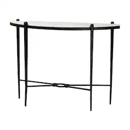Baxton Studio - Caledon Marble Console Table - Modern Rustic Accent Table with Hand-Forged Metal Frame and Half-Moon Tabletop - Marble White/Black