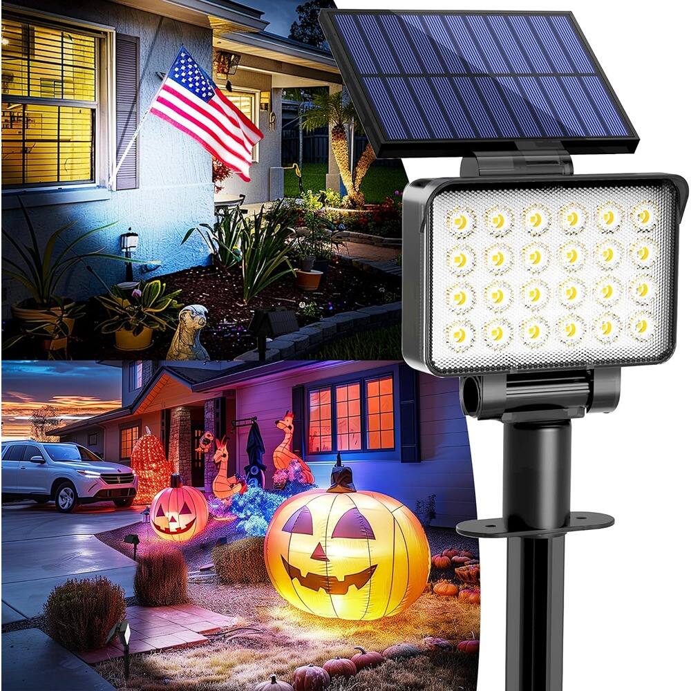 Front. PARKER SLATER - 2-Pack Outdoor Solar Spotlights, Waterproof Accent Lighting for Flag, Tree, House, Garden, Yard, Landscape - Cool White.
