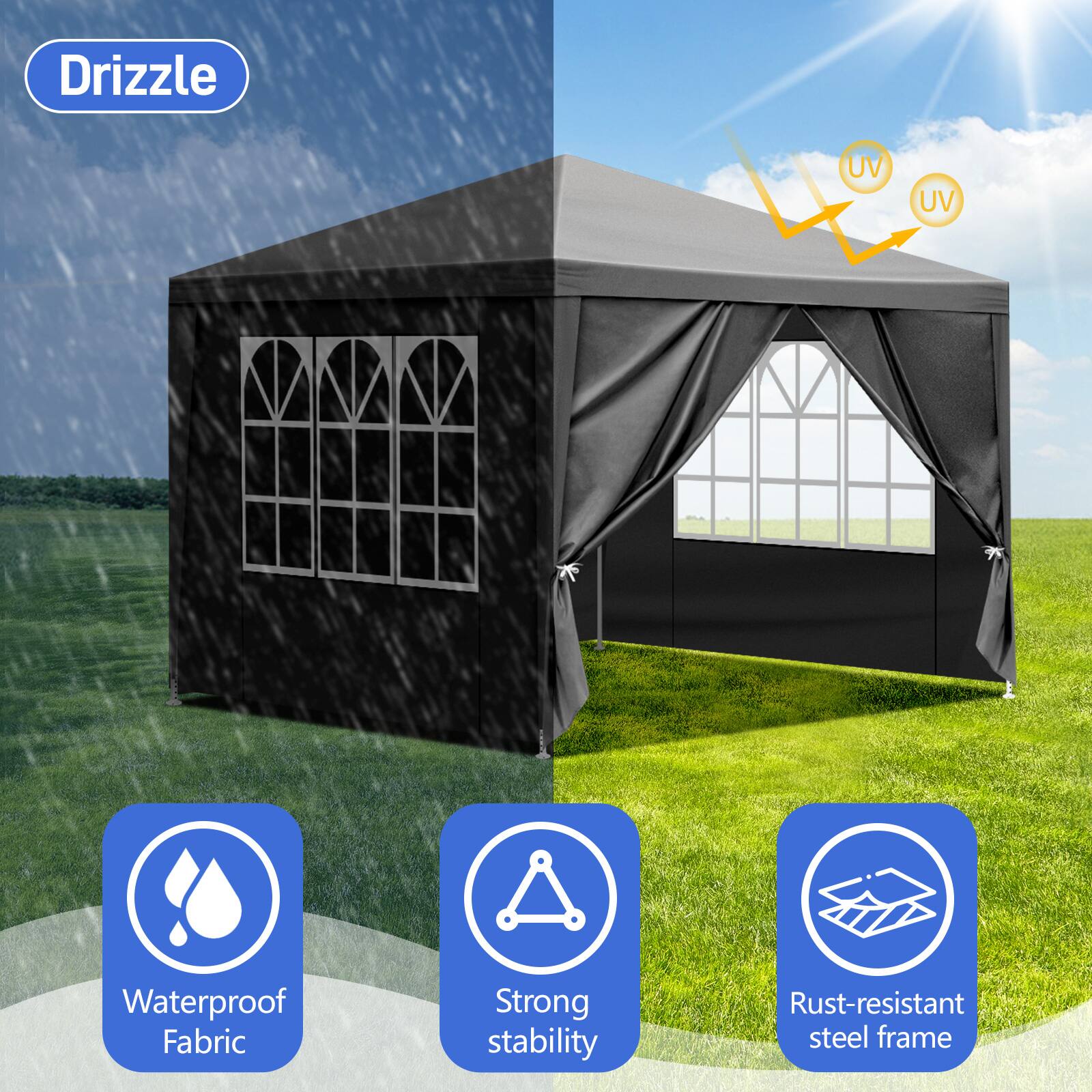 Drizzle UV UV Waterproof Fabric Strong stability Rust-resistant steel frame