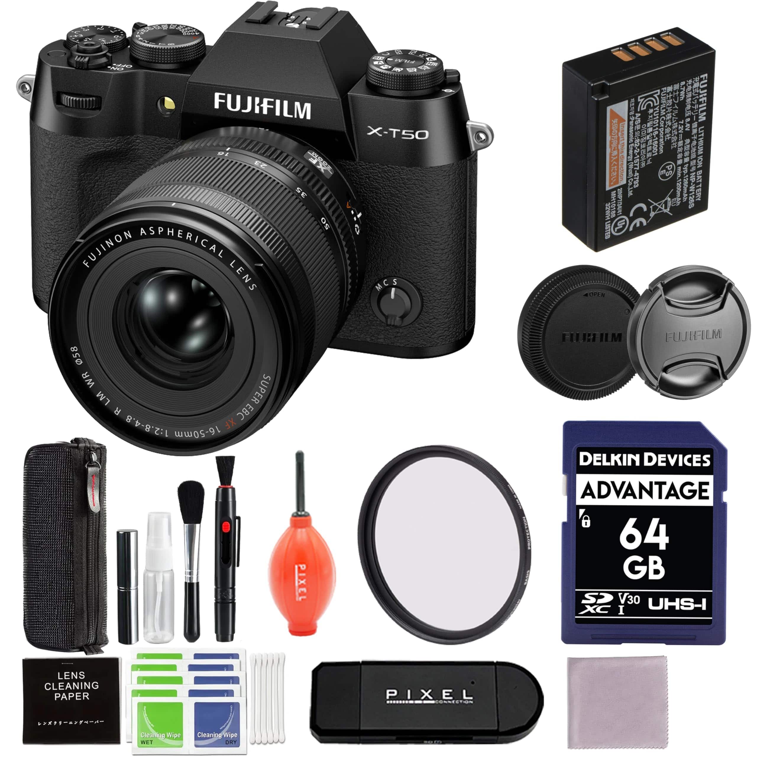 Fujifilm - X-T50 Mirrorless Camera with XF 16-50mm Lens (Black) Bundle with 58MM Protection Filter and More