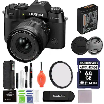 1 FUJIFILM X-T50 JR SE SO FUJINON ASPHERICAL TR MCS GCR G AMZE MsSA 207DA uiEs AOTIN FUR : 6.7Wh FUJIFILM T AT L.I4 -16001 soratoe UTHIUM AST7 P A a ION min BAT DEIM BLP I I TEPN 058 WR SUPER LM EBC 1:2.8-4.8 XF 16-50mm X HHRHLM FUJIFILM DELKIN DEVICES ADVANTAGE 64 GB SP V30 UHS-I XC I LENS CLEANING PAPER PIXEL Cleanings Wipe WEE Cleantog Wee DRT
