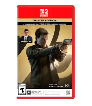 B2 NINTENDO SWITCH DELUXE EDITION INCLUYE / CONTIENE 4 EXCLUSIVE OUTFITS + 1 WEAPON SKIN + GLEAMING SKIN PACK
PREORDER NOW TO GET / PRECOMMANDEZ POUR OBTENIR / RESERVA YA PARA OBTENER
GOLDENEYE SUIT
TEEN ADOLESCENTS / MGM STUDIOS
GAME-KEY CARD / TARJETA LLAVE DE JUEGO
60 GB Full game download via internet required. / Le jeu requiert un téléchargement de 60 Go via Internet. / 60 GB Full game download via internet required. / 60 GB de juego que requiere un descarga via internet. / 60 GB de juego que requiere un descarga via internet.
support.nintendo.com/switch2/gamekeycard - T (Teen 13+)