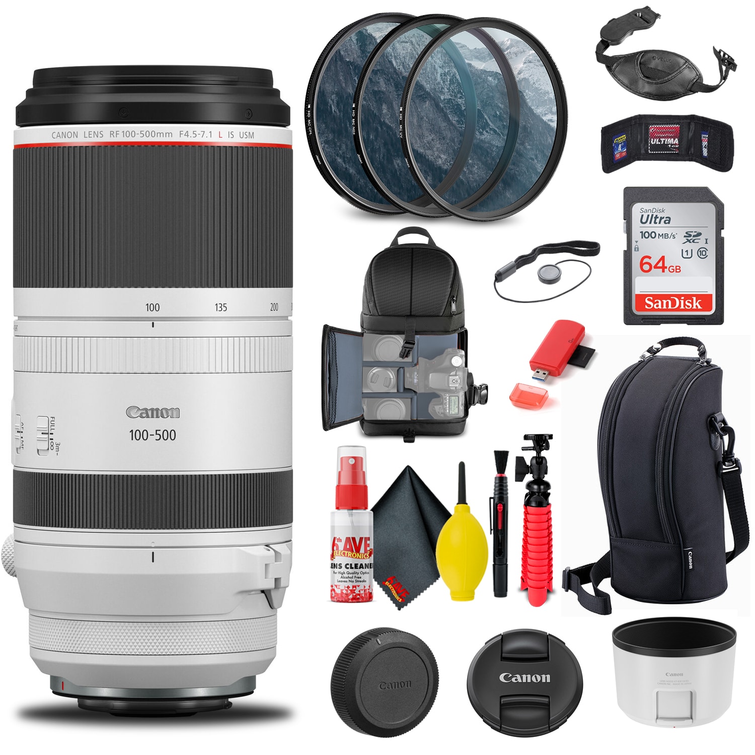 Canon - RF 100-500mm f/4.5-7.1L IS USM Lens (4112C002) + Filter Kit + More (International Version)