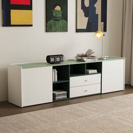 luck idea - 78.7" Media Console TV Stand with Large Storage, Gold Pulls & Hidden Handles - Green