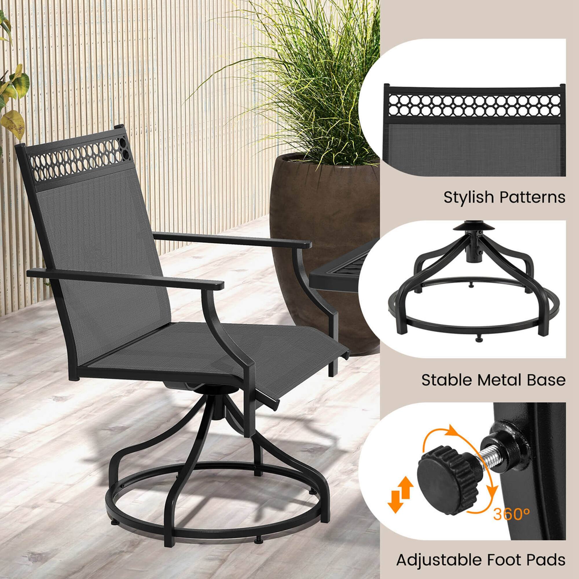 Stylish Patterns  
Stable Metal Base  
360° Adjustable Foot Pads