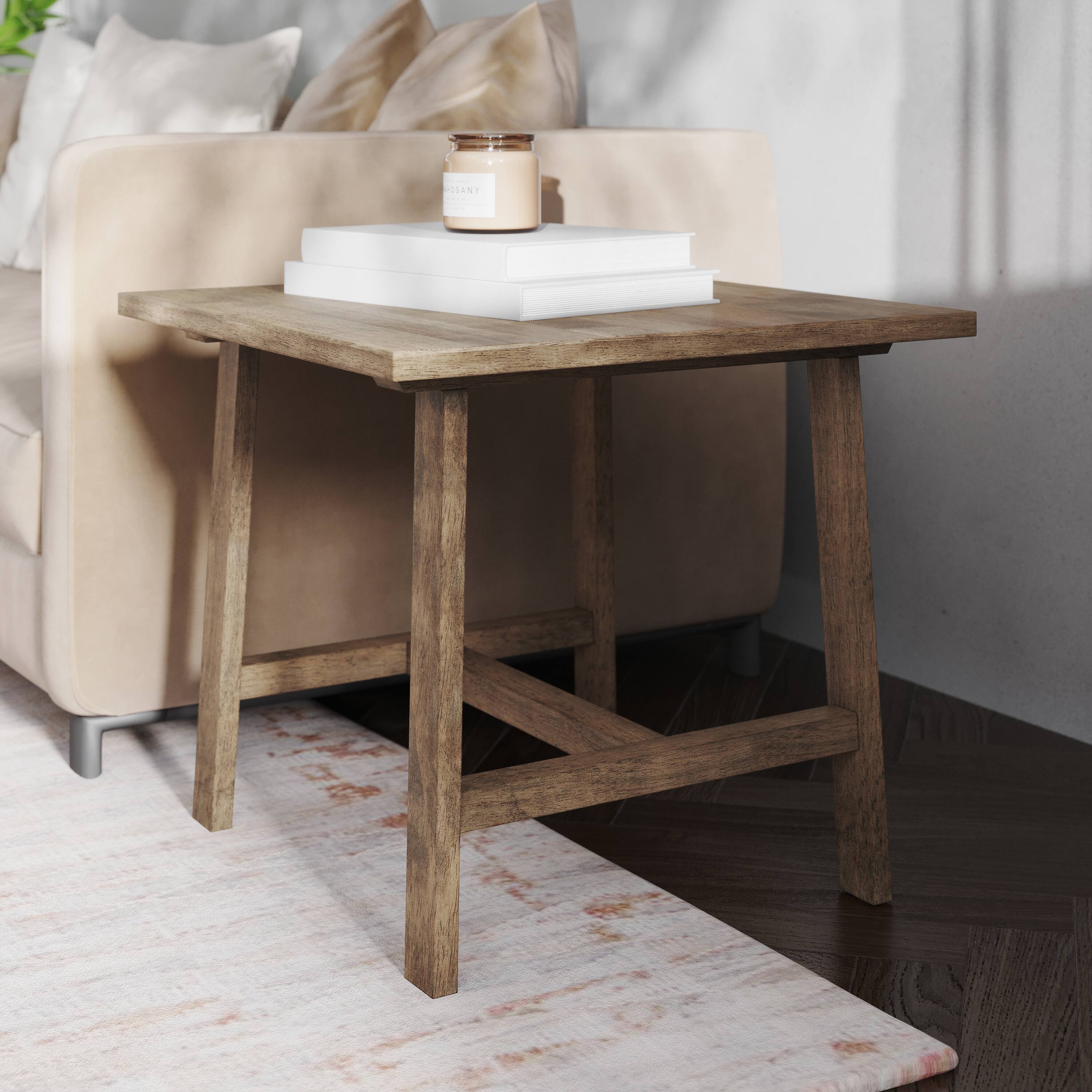 Alt View 4. Emma + Oliver - Saul Solid Wood Farmhouse Trestle End Table - Rustic Brown.