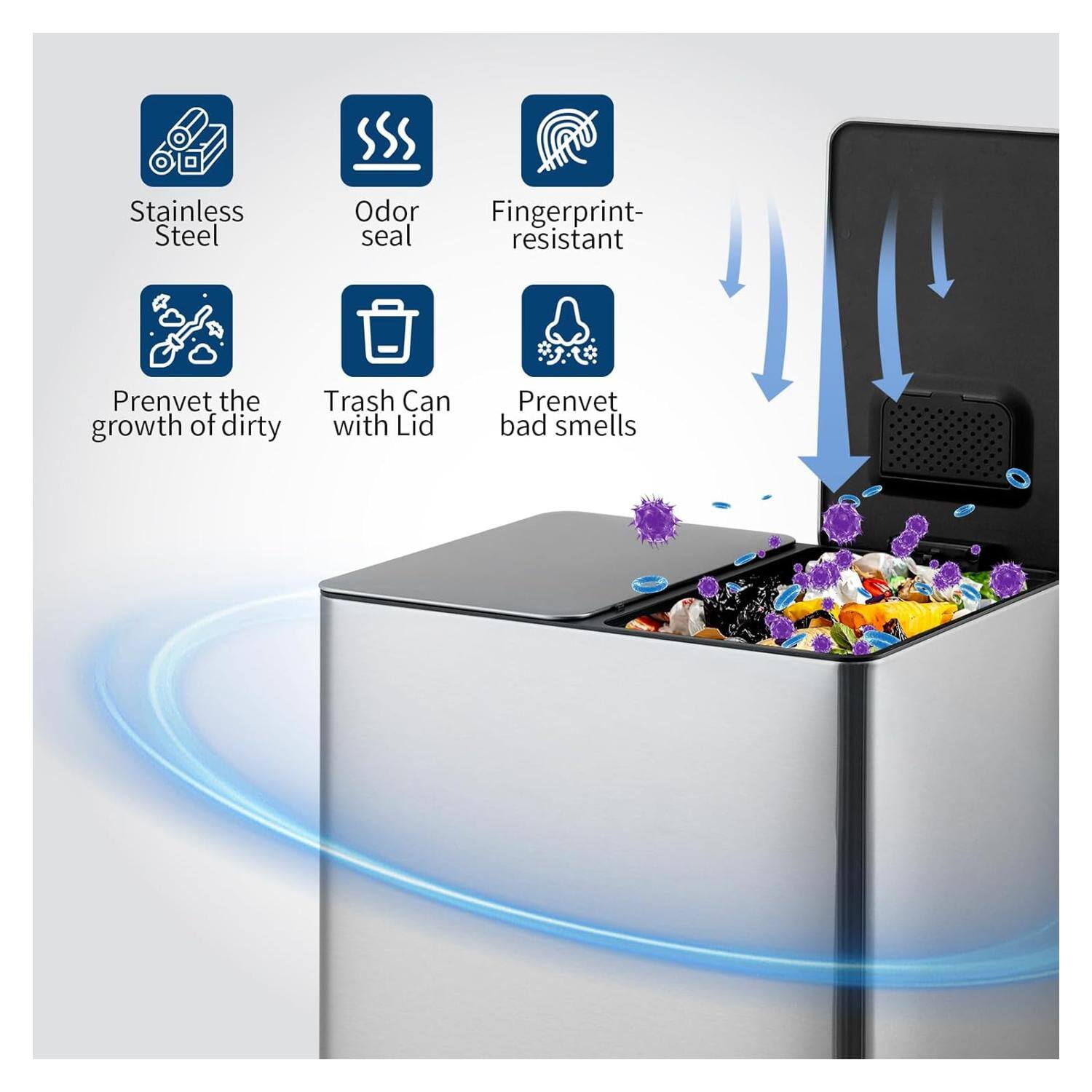 Stainless Steel  
Odor seal  
Fingerprint-resistant  
Prevent the growth of dirty  
Trash Can with Lid  
Prevent bad smells