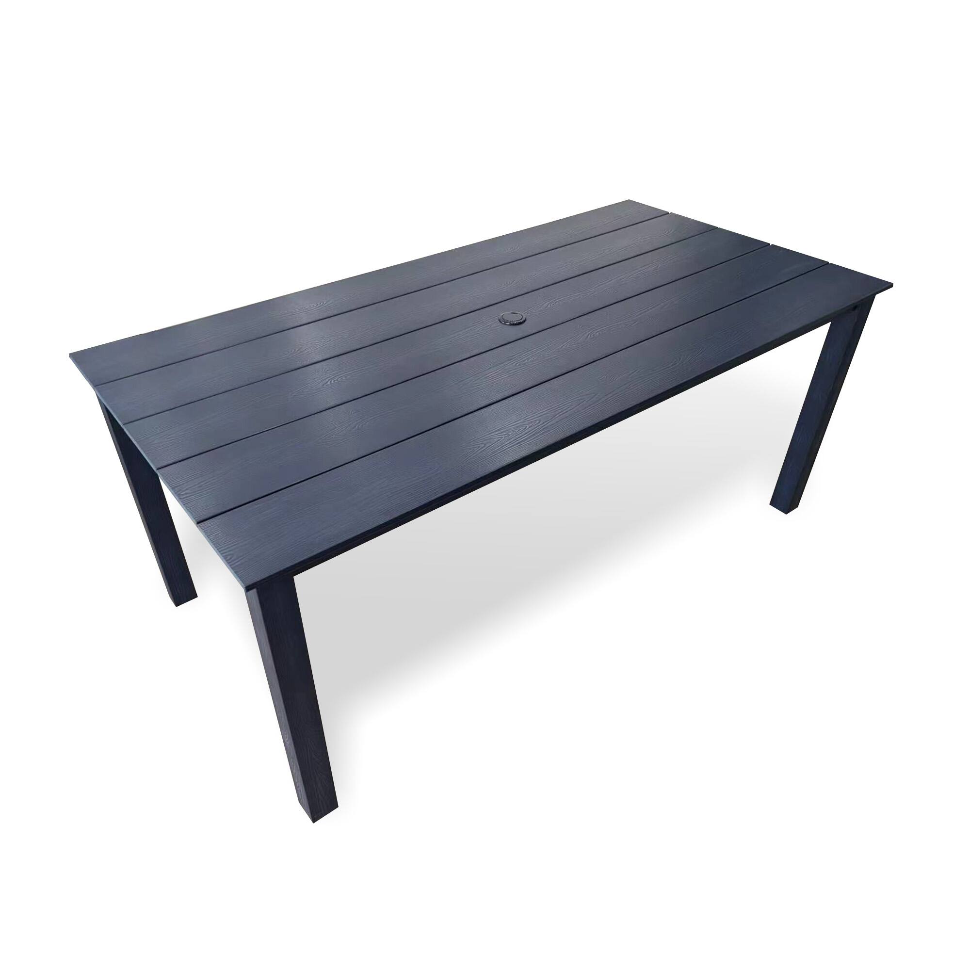 Front. Fortune Candy - 70.9-Inches Poly Lumber Outdoor Dining Table, HIPS Patio Dining Table with Umbrella Hole, Weather Resistant (Navy Blue) - Navy Blue.