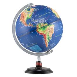 Gymax - 12'' Illuminated World Globe w/Raised Relief LED Lights & Time Zone Non-Slip Base - Navy