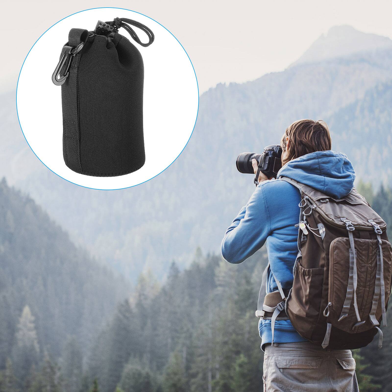 Alt View 6. Unique Bargains - Camera Lens Bag, 3pcs 3.7"x7.1" Drawstring Pouch with Thick Neoprene for DSLR Lens, Water Coffee Cups - Black.
