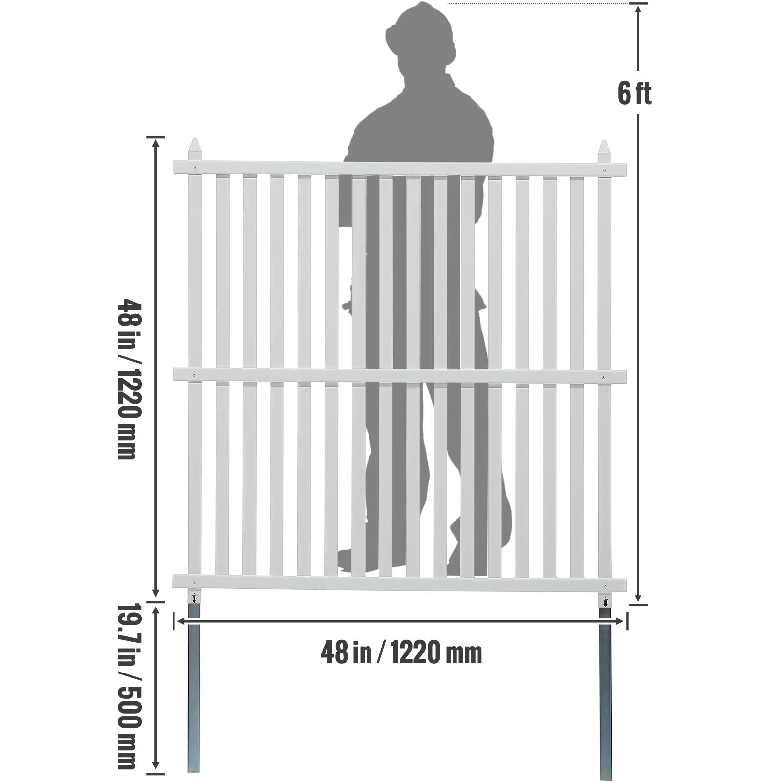 6ft 48in : 1220 mm
19.7in / 500 mm
48 in / 1220 mm