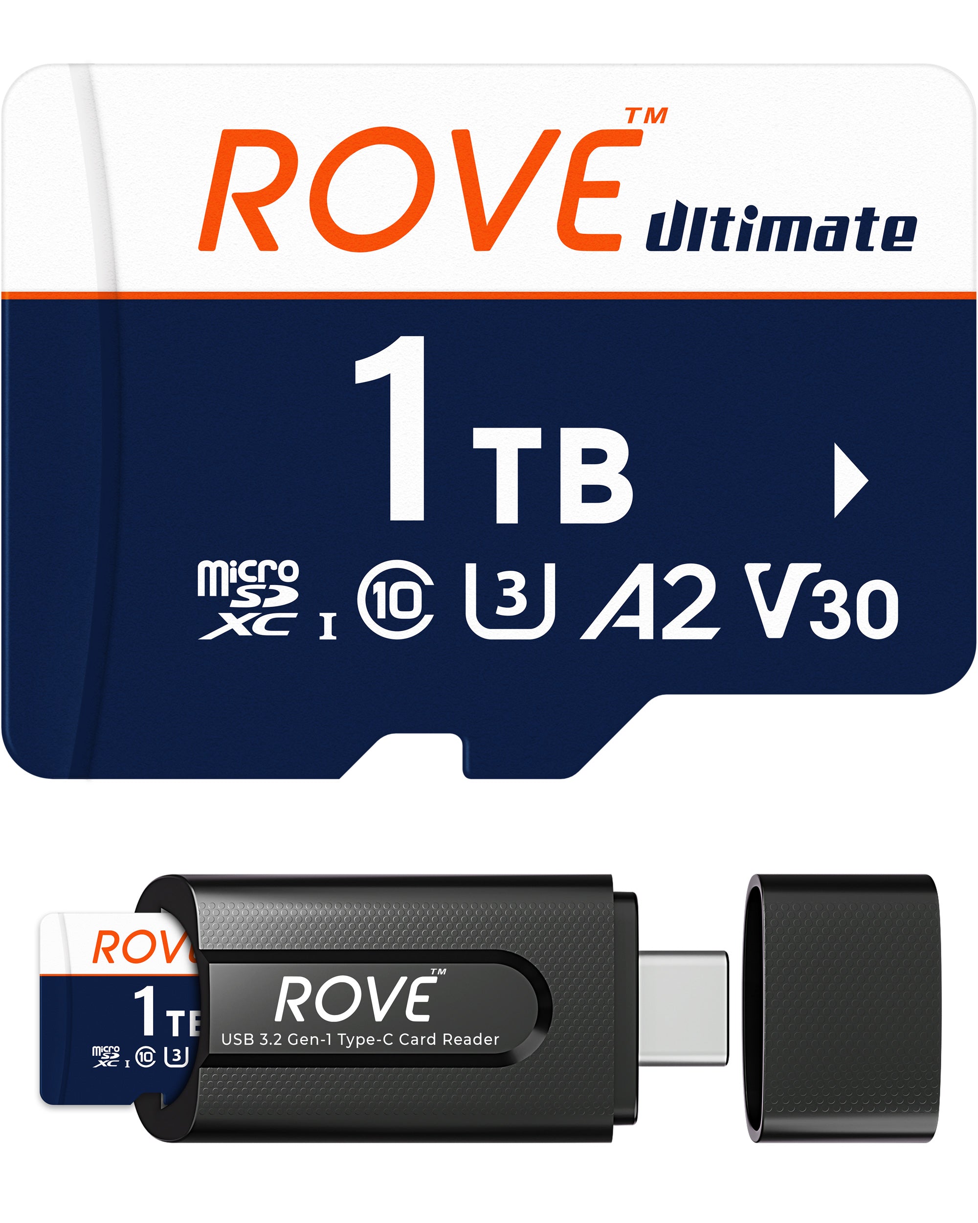 ROVE - Ultimate microSDXC Memory Card with USB 3.2 Card Reader 170MB/s, C10, U3, V30, A2 for Dash Cam, Smart Phones, Games