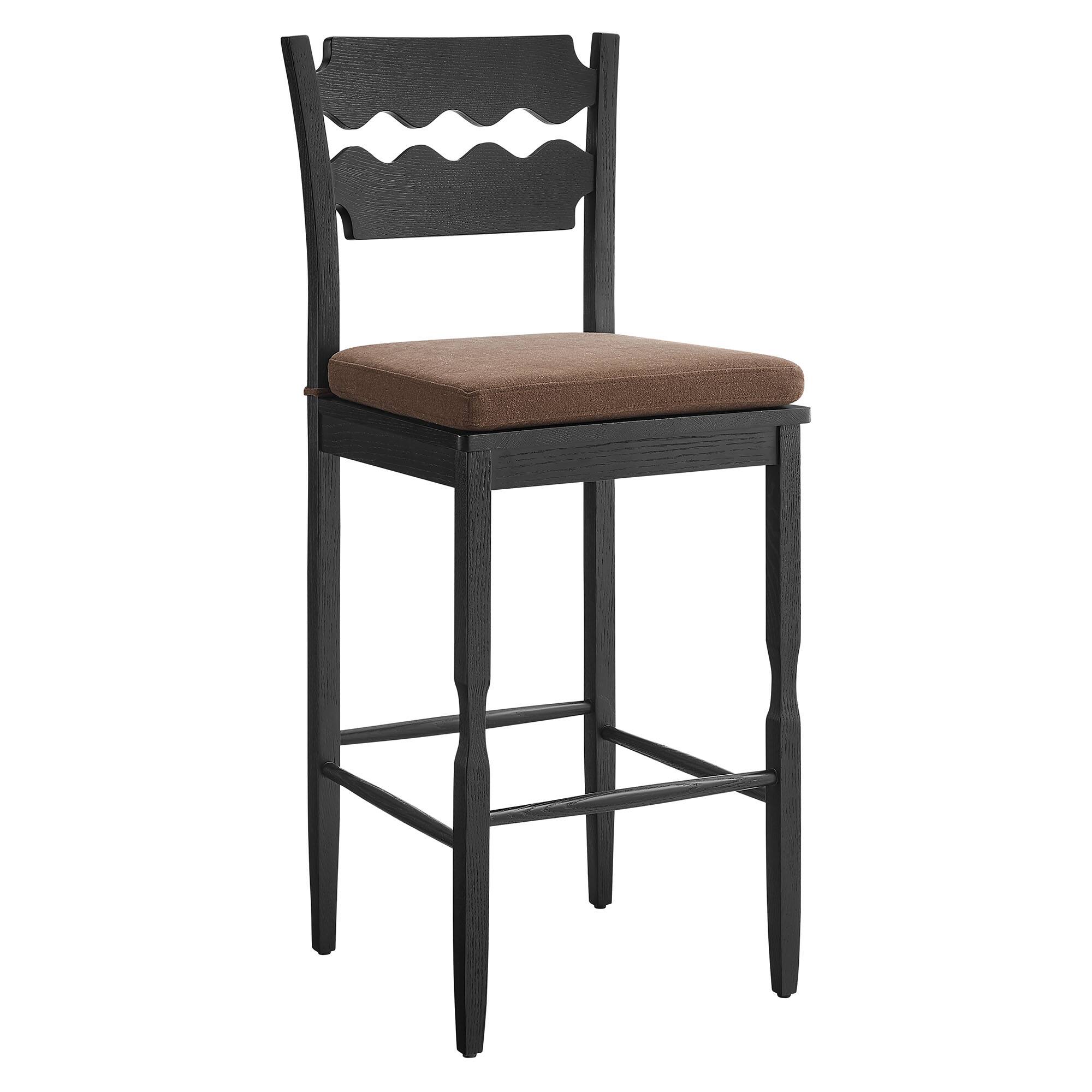 Angle. Modway - Jax Oak Wood Bar Stool With Wavy Razor Back and Cushion by Modway - Black Cocoa.