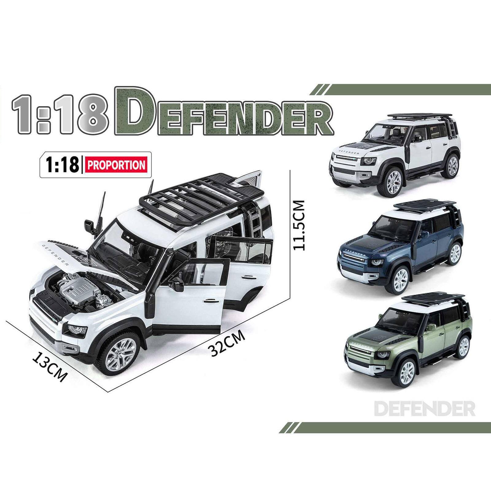 1:18 DEFENDER  
1:18 PROPORTION  
11.5CM  
32CM  
13CM  
DEFENDER