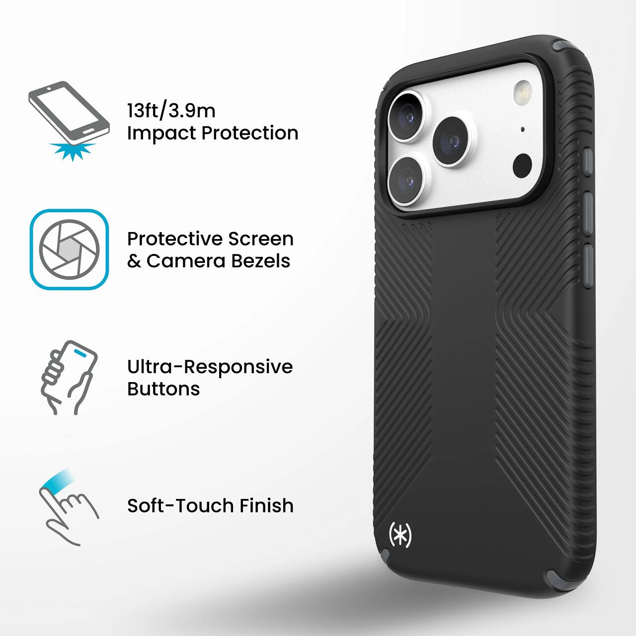 13ft/3.9m Impact Protection  
Protective Screen & Camera Bezels  
Ultra-Responsive Buttons  
Soft-Touch Finish