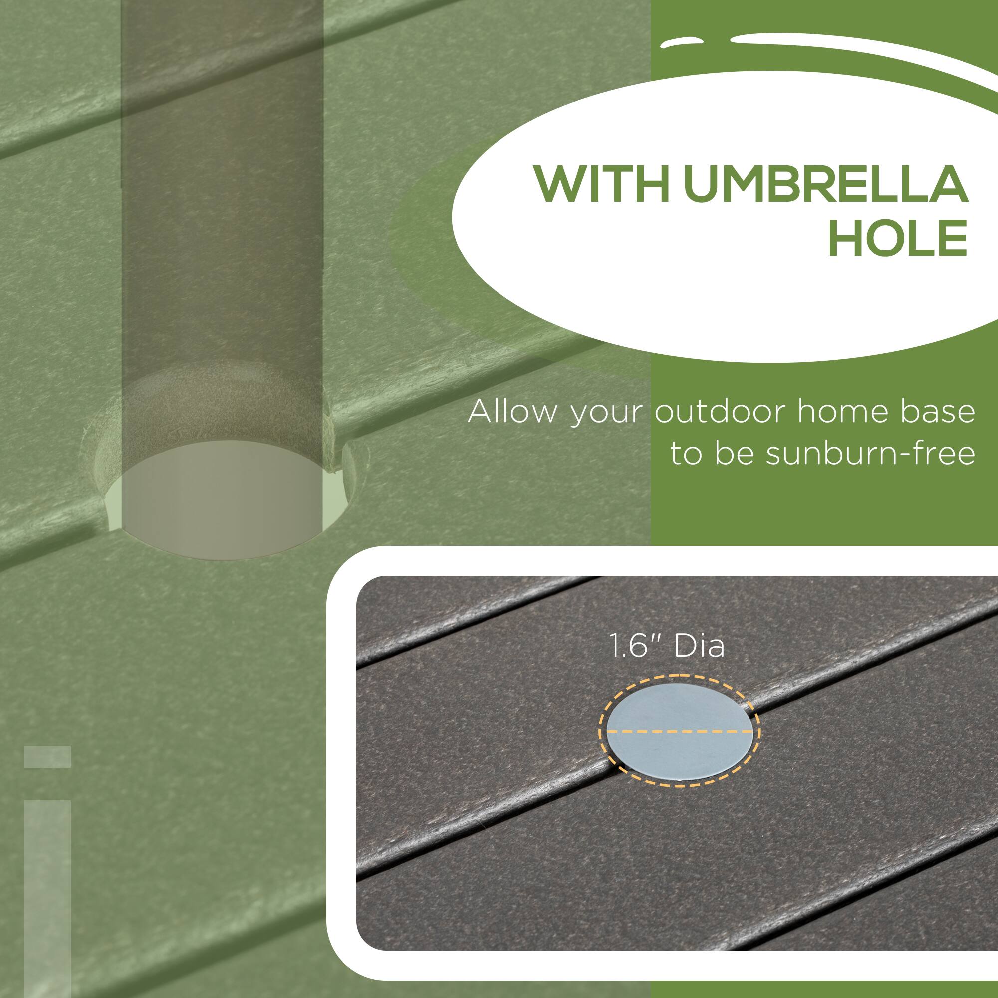 WITH UMBRELLA HOLE

Allow your outdoor home base to be sunburn-free

1.6" Dia