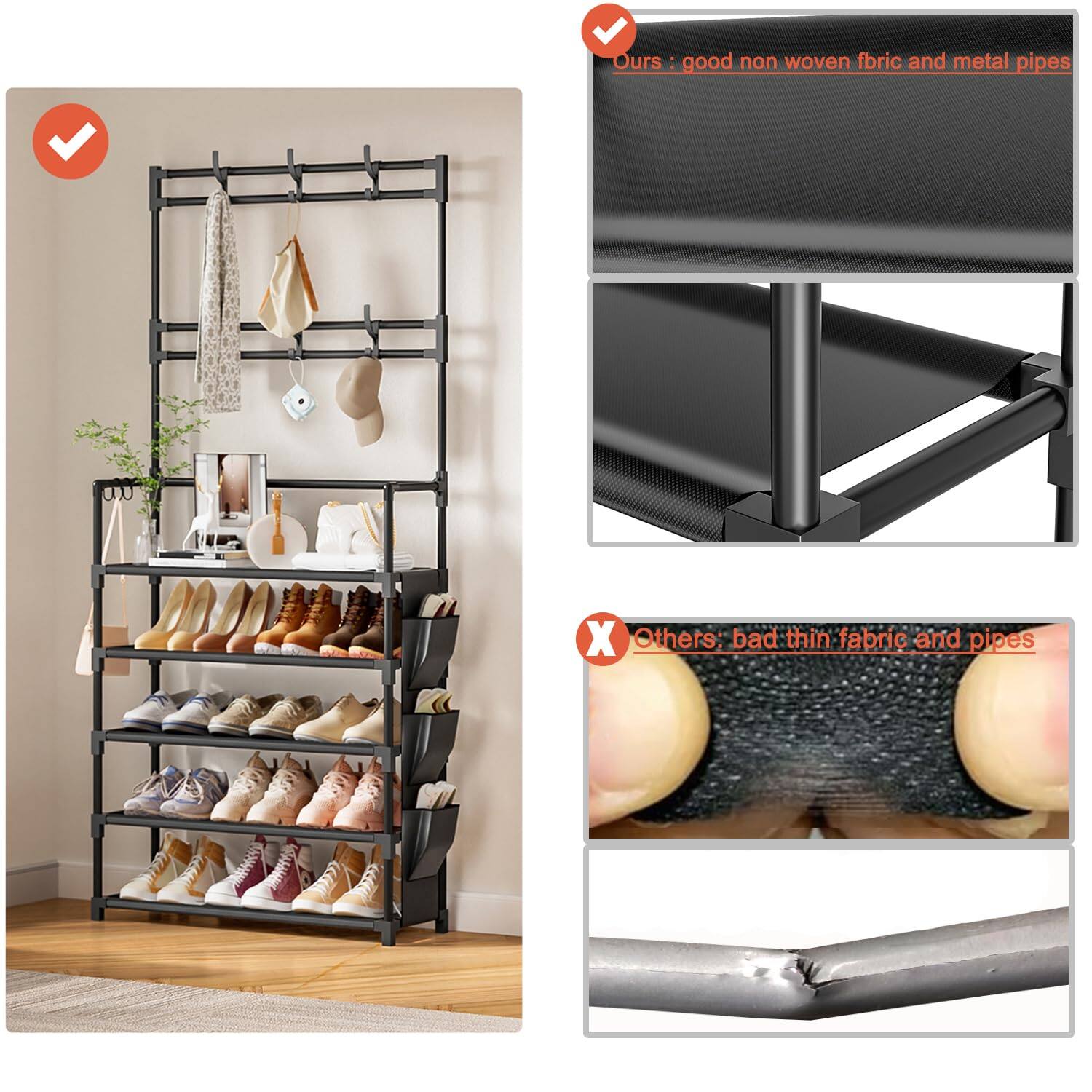 Ours: good non-woven fabric and metal pipes

Others: bad thin fabric and pipes