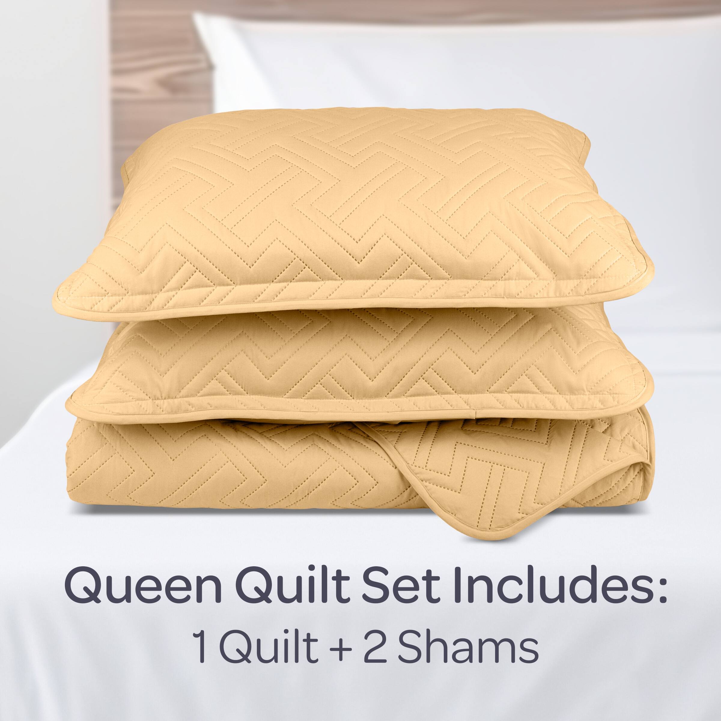 Queen Quilt Set Includes:  
1 Quilt + 2 Shams