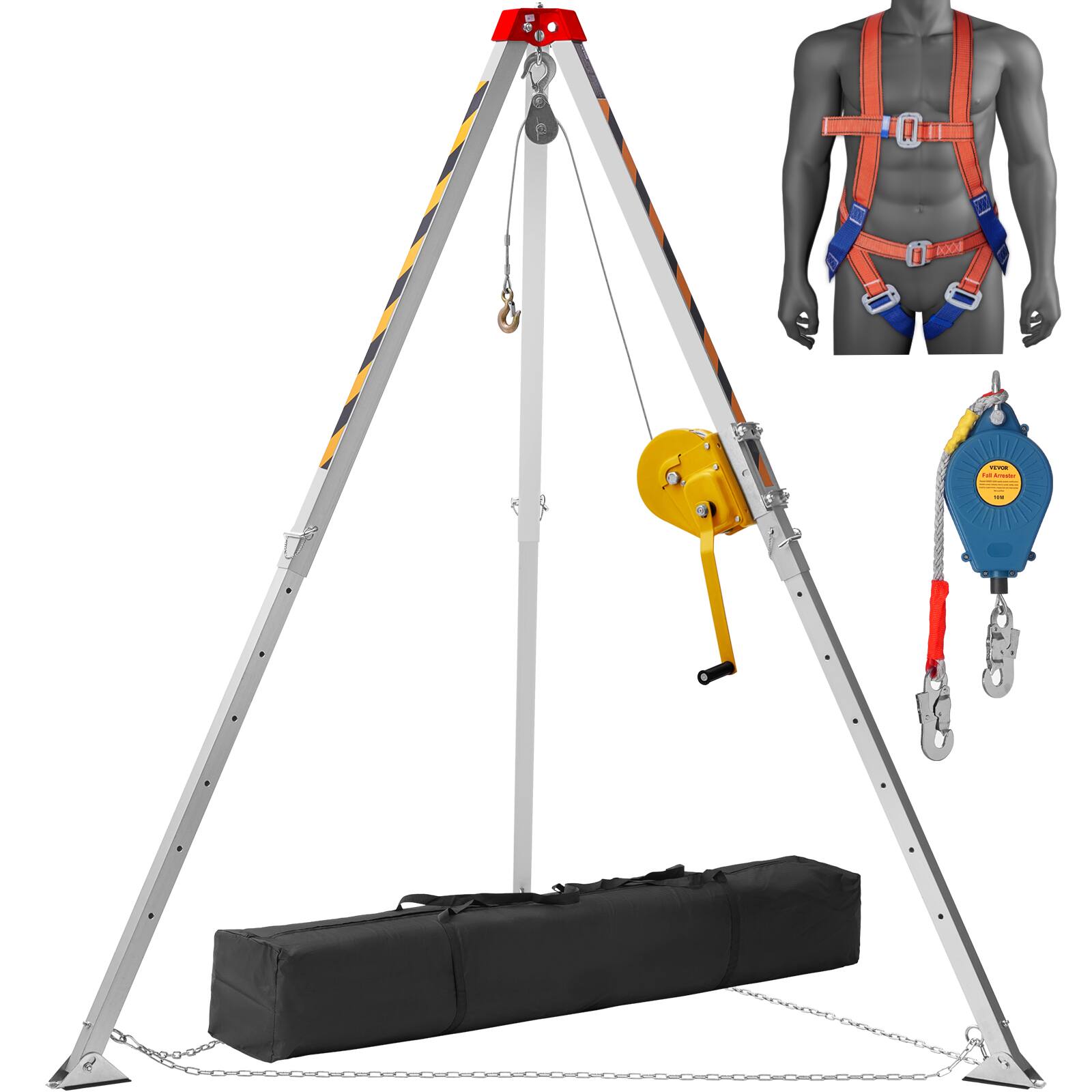 Front. VEVOR - Confined Space Tripod Kit, 1800 lbs Winch, Confined Space Tripod 7' Legs and 98' Cable, Confined Space Rescue Tripod - Silver.