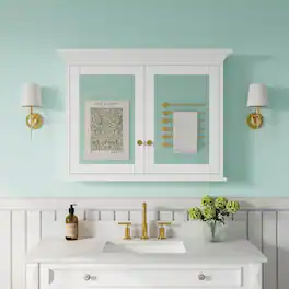 WELLFOR - 40 in. W x 30 in. H Solid Wood Rectangular Surface Mount Medicine Cabinet with Mirror, Soft Close Door - White