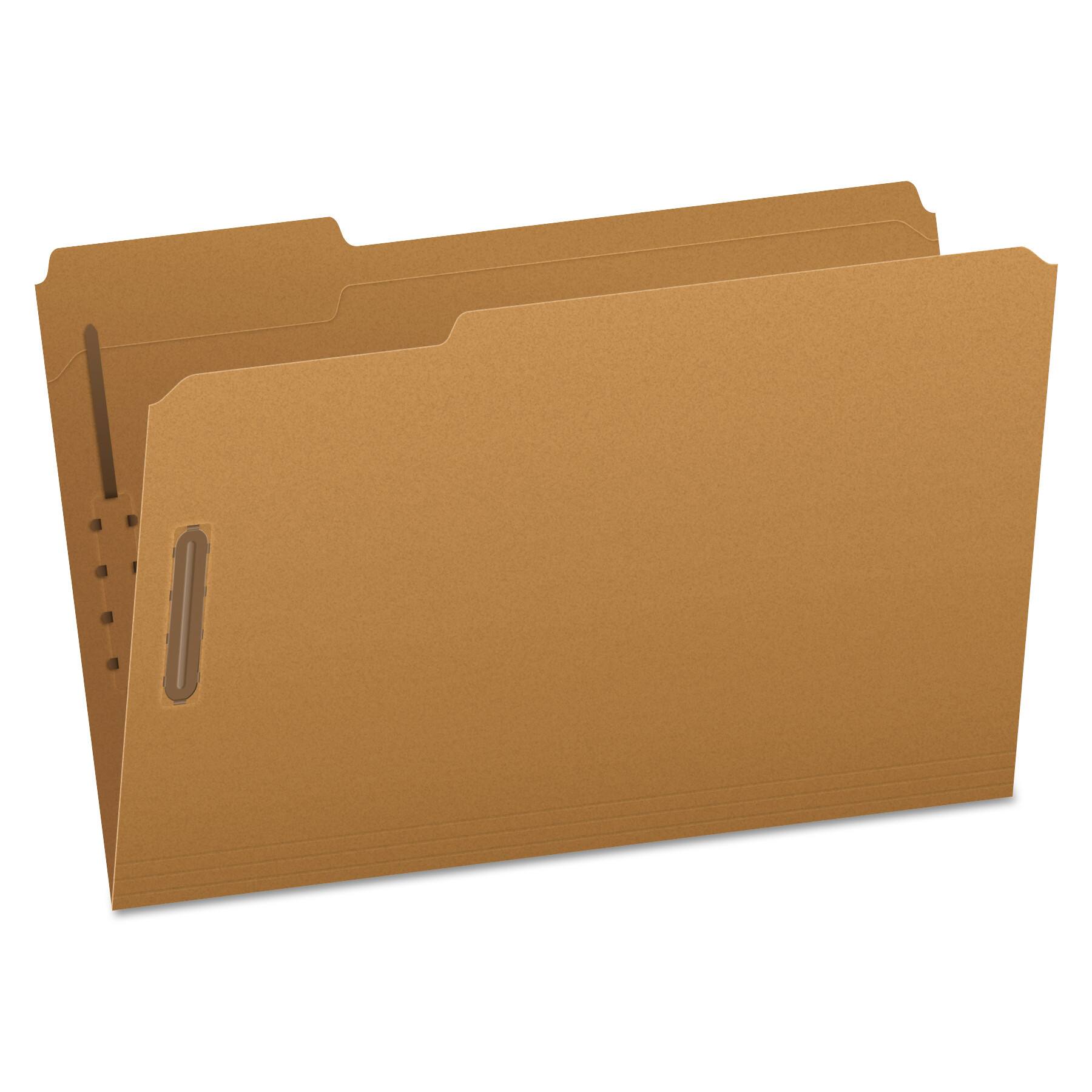 Front. Tops Business Forms - Kraft Fastener Folders, 1/3-Cut Tabs, 2 Fasteners, Legal Size, Kraft Exterior, 50/Box.