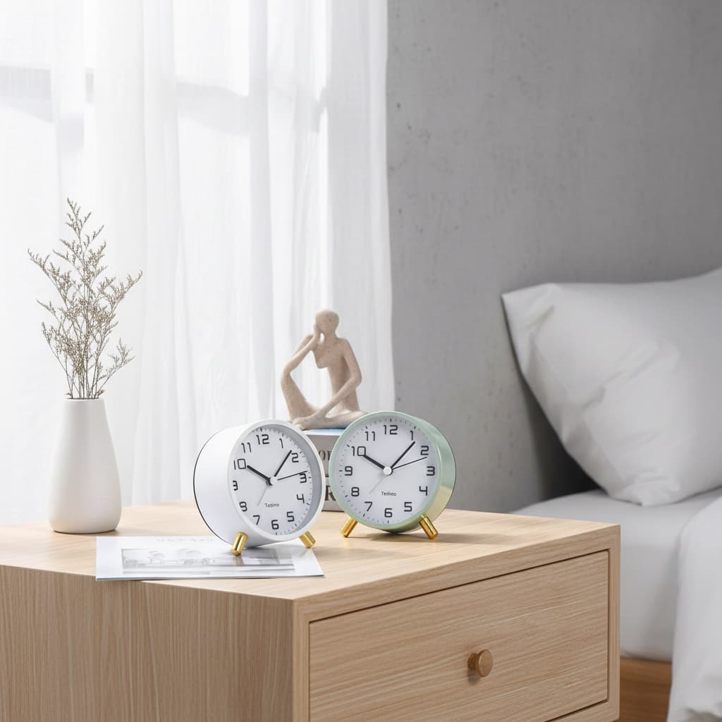 Alt View 2. FINEAK - Silent Retro Metal Alarm Clock with Night Light, Battery Operated, White - White.