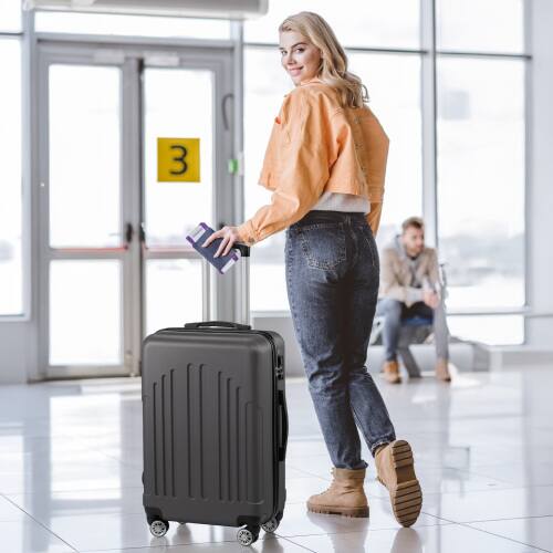 Alt View 4. Winado - 24" Checked Luggage Trolley Case ABS Hardside Medium Suitcase with Double Spinner Wheels & TSA Lock for Travel Business - Dark Gray.
