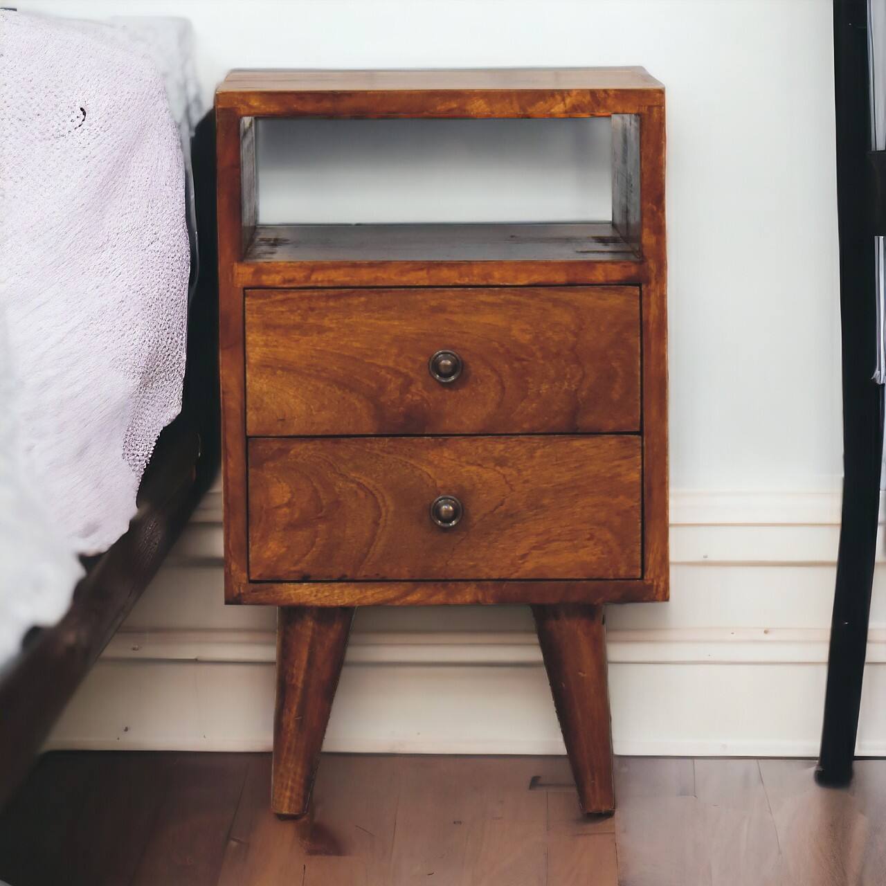 Alt View 8. Artisan Furniture - Artisan Furniture Solid Wood Mini Classic Chestnut Nightstand, 2 Drawer, 1 Open Shelve, Brown - Chestnut.