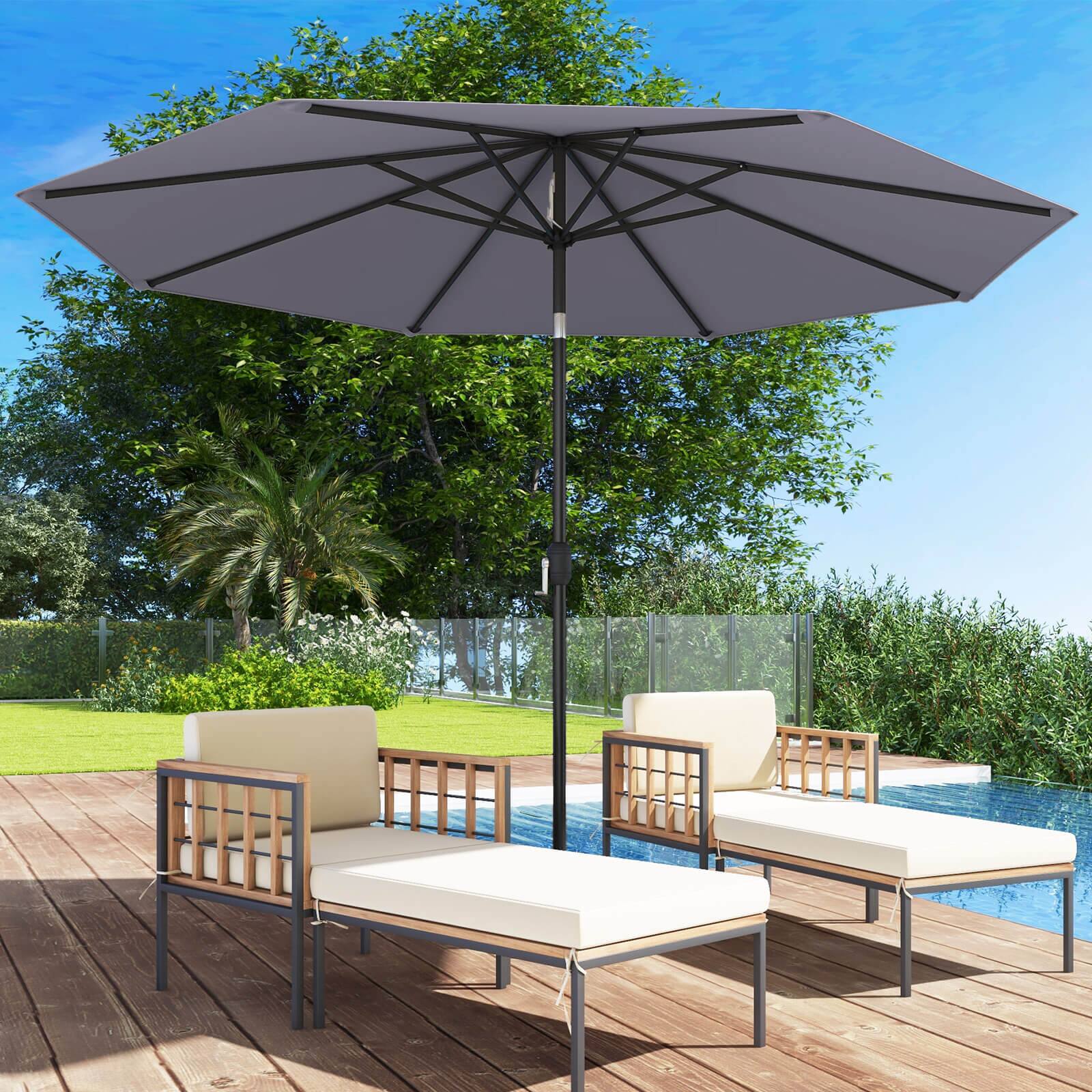 Alt View 1. Costway - Costway Outdoor Heavy Duty Market Umbrella with Tilt Mechanism Crank Handle 8 Sturdy Ribs - Gray.