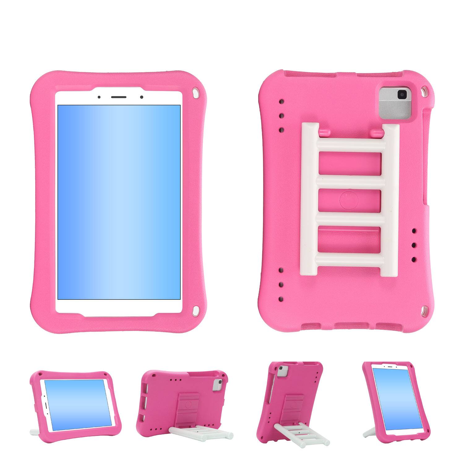 Angle. Dteck - for Samsung Galaxy Tab A9 8.7" 2023 (SM-X110/X115) Rugged Case,Shockproof Heavy Duty EVA Cover with Rotating Stand - Rose.