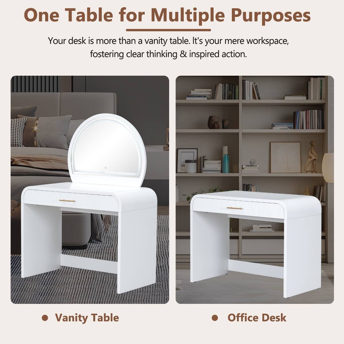Loheer Makeup Vanity Table with Touch Screen Lighted Mirror and Drawer ...