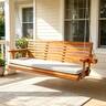 Fortune Candy - Outdoor Wooden Porch Swing, 5 FT Patio Hanging Bench with Cushion, Heavy Duty 880 LBS, Weather-Resistant for Backyard - Teak Tone