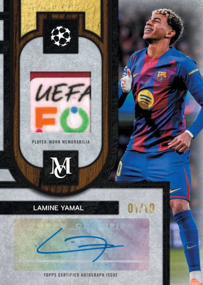 UEFA FO PLAYER-WORN MEMORABILIA M  
LAMINE YAMAL  
01/10  
TOPPS CERTIFIED AUTOGRAPH ISSUE