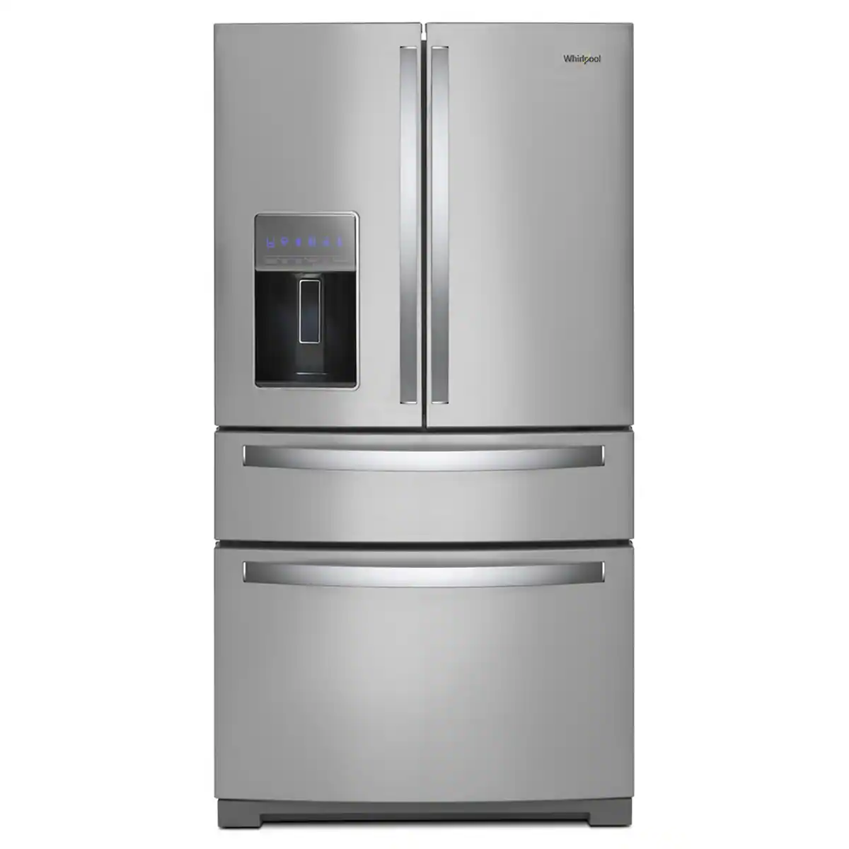 Front. Whirlpool - 26 Cu. Ft. Wide 4 Door Refrigerator with Prep and Store Bins - Fingerprint Resistant Stainless Steel.
