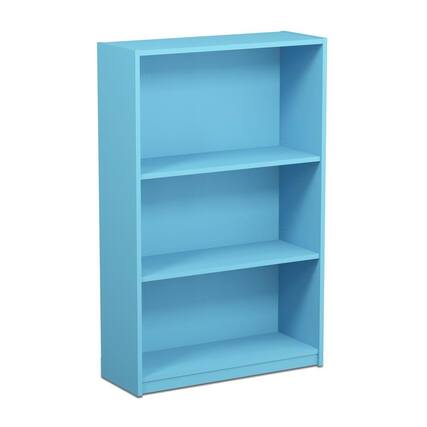 Front. FurniFact - Light Blue 3-Tier Adjustable Shelf Bookcase with Wooden Construction - Light Blue.