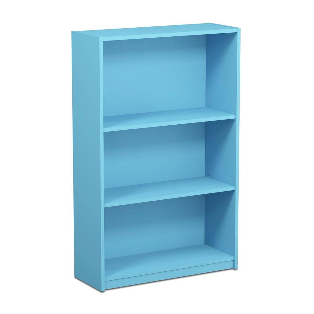 Front. FurniFact - Light Blue 3-Tier Adjustable Shelf Bookcase with Wooden Construction - Light Blue.