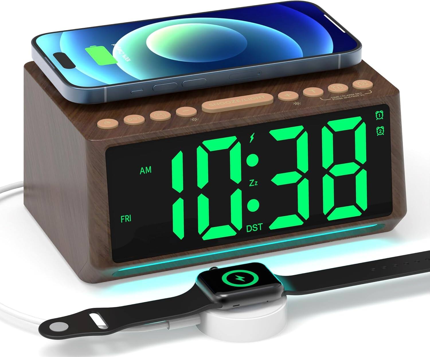 Sure, here is the corrected and grouped text from the image:

- **Time:** 10:38 AM
- **Day:** FRI
- **DST:** DST
- **Buttons:**
  - SNOOZE/LIGHT
  - T (Temperature)
  - C (Clock)
  - S (Settings)
  - O (Other functions)
- **Additional Text:**
  - Zz (Sleep mode indicator)
  - 0 2 (Possibly battery level or other indicators)