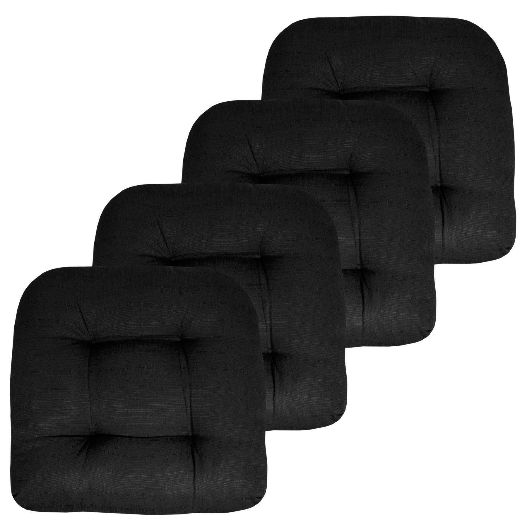 Front. Sweet Home Collection - Patio Cushions Indoor/Outdoor Chair Pads Tufted 19" x 19", 4-Pack - Black.